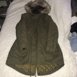 Faux fur hooded green parka by American Eagle